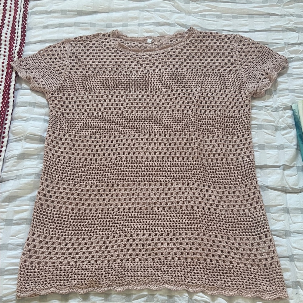 Crochet Knit Swim Coverup in Beige